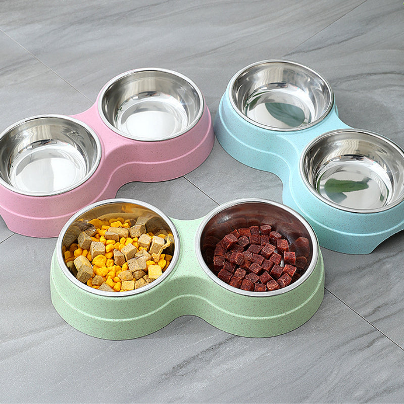 Non-Slip Double Stainless Steel Pet Bowls Feeder for Cats & Dogs