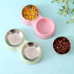 Durable Double Stainless Steel Pet Bowls Feeder for Home Use