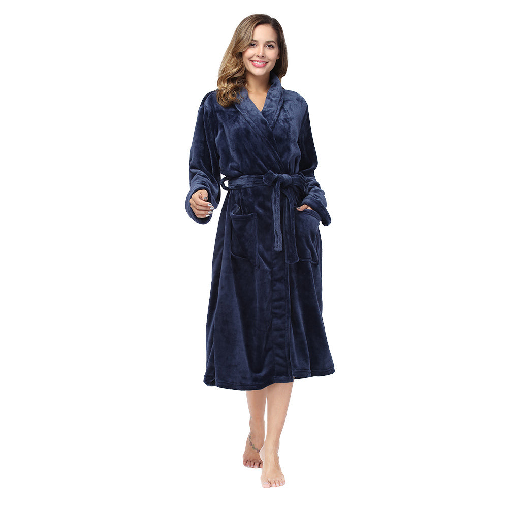 Women’s Navy Blue Robe front view on model