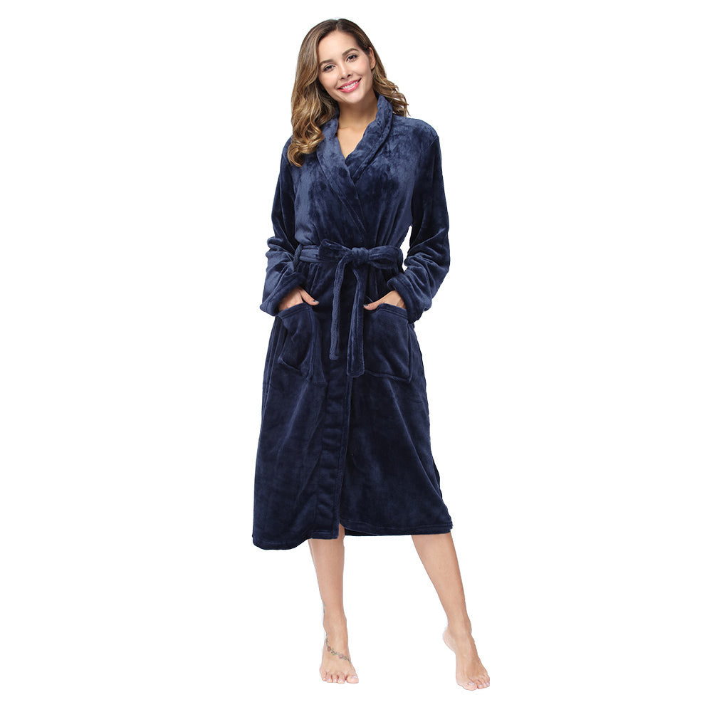 Women’s Navy Blue Robe front view on model