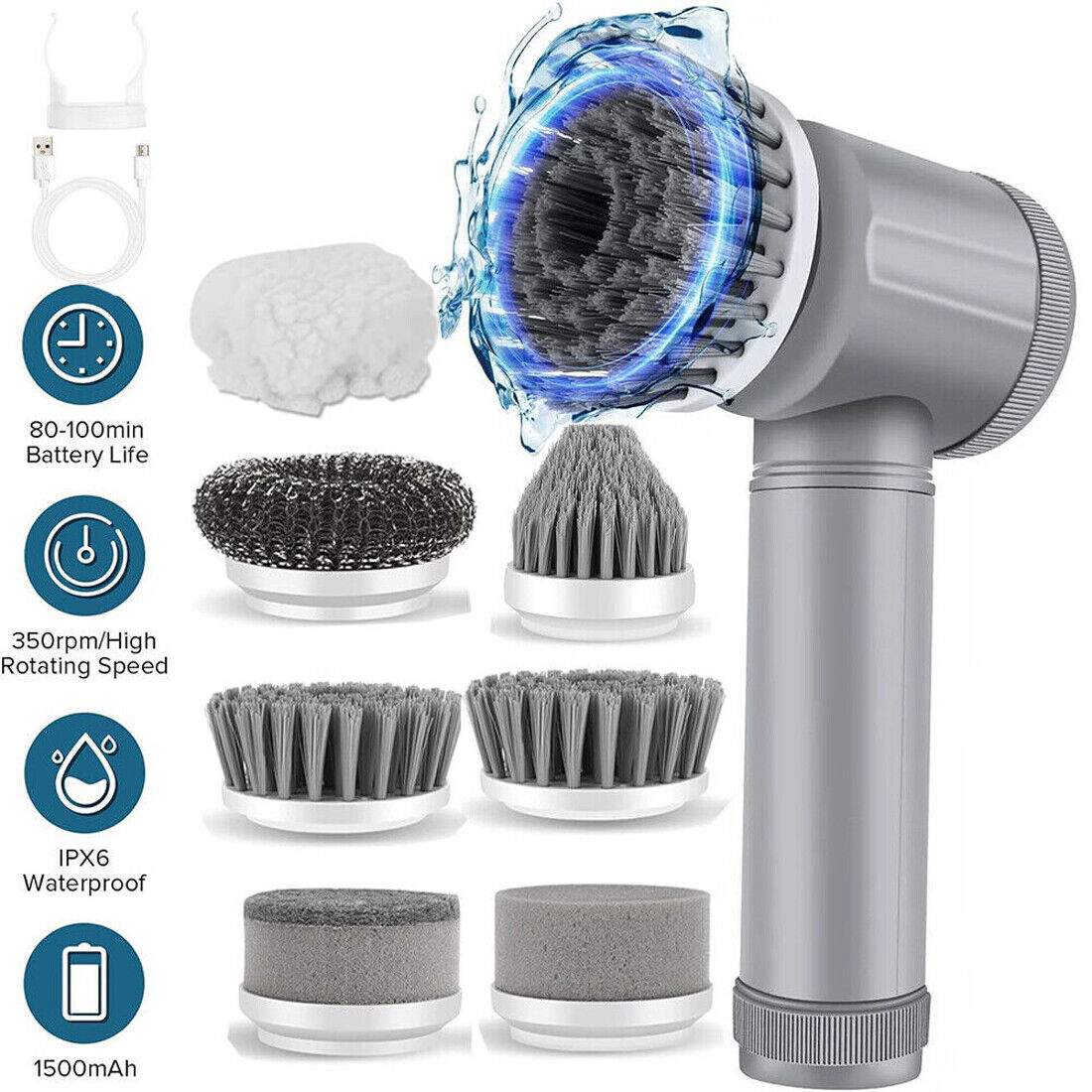 Close‑up Electric Spin Scrubber rotating brush head