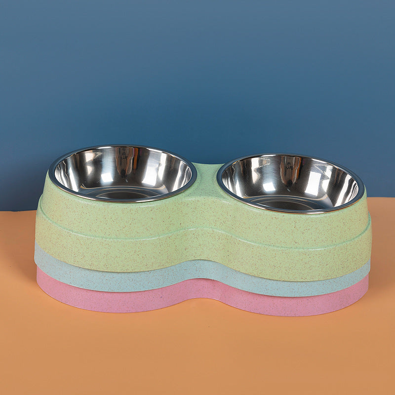 Stylish Double Stainless Steel Pet Bowls Feeder in Blue, Pink, Green