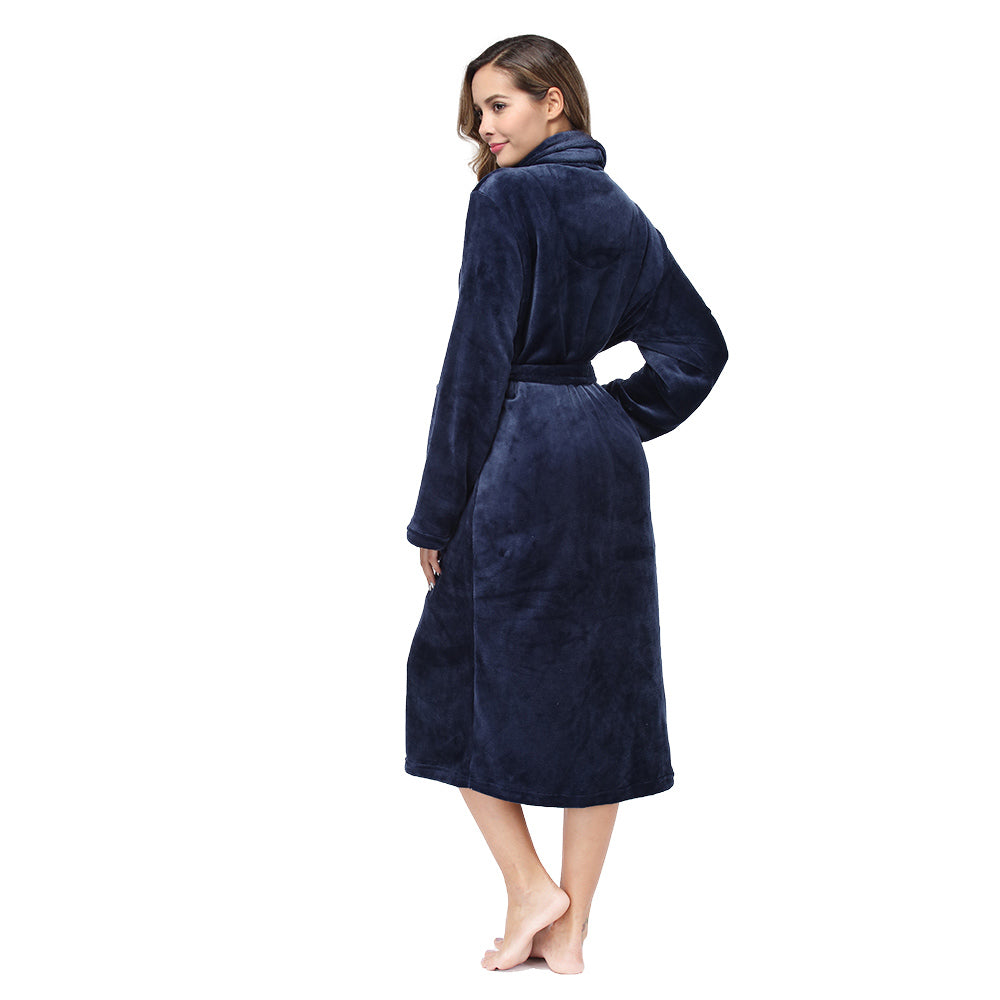 Women’s Navy Blue Robe front view on model