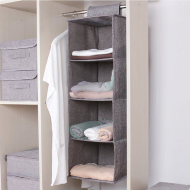 Beige Hanging Closet Storage Bag Hanging on Rod