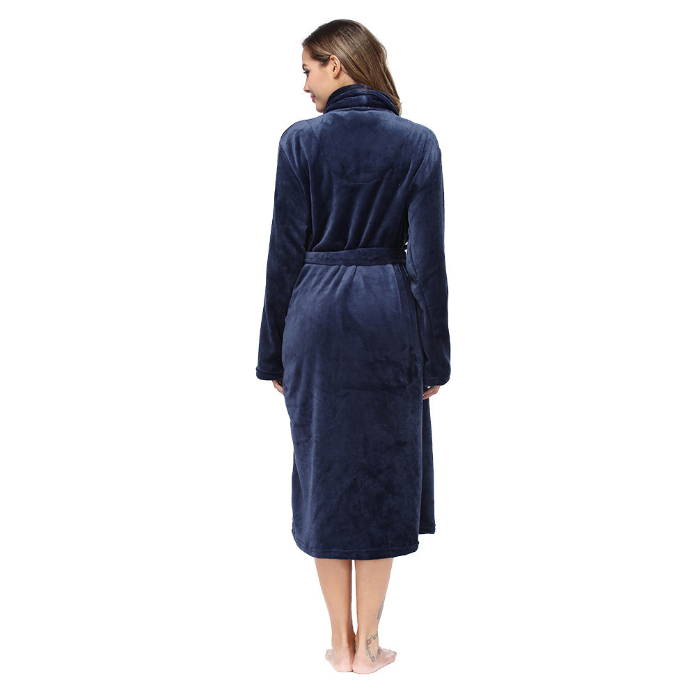 Women’s Navy Blue Robe front view on model