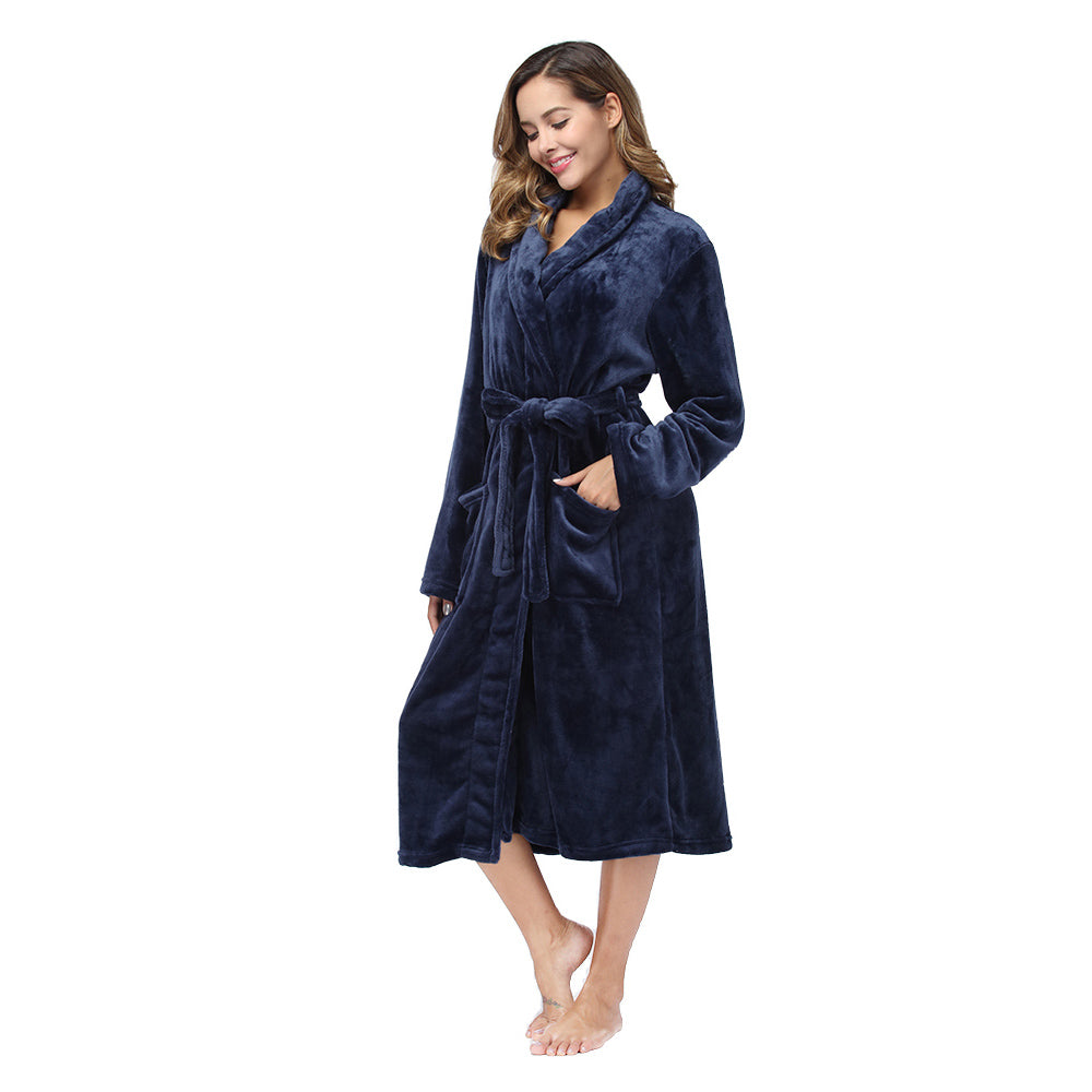 Women’s Navy Blue Robe front view on model