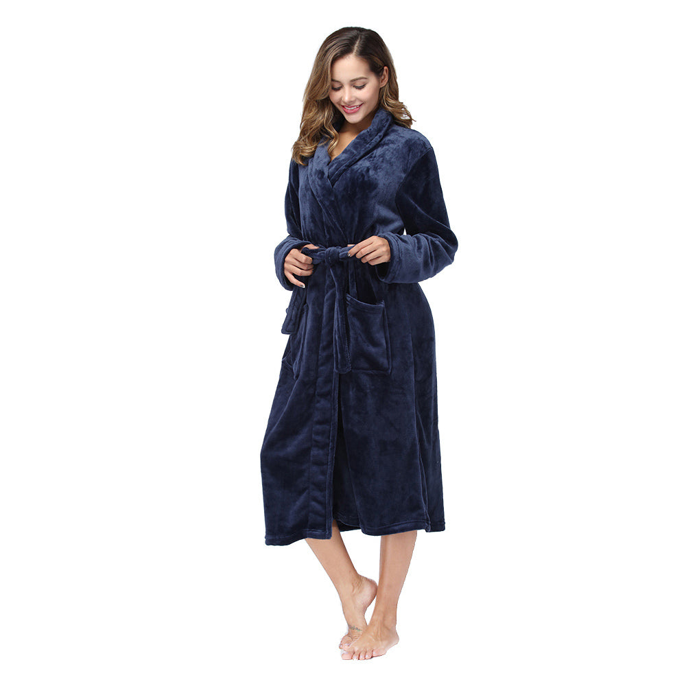 Women’s Navy Blue Robe front view on model